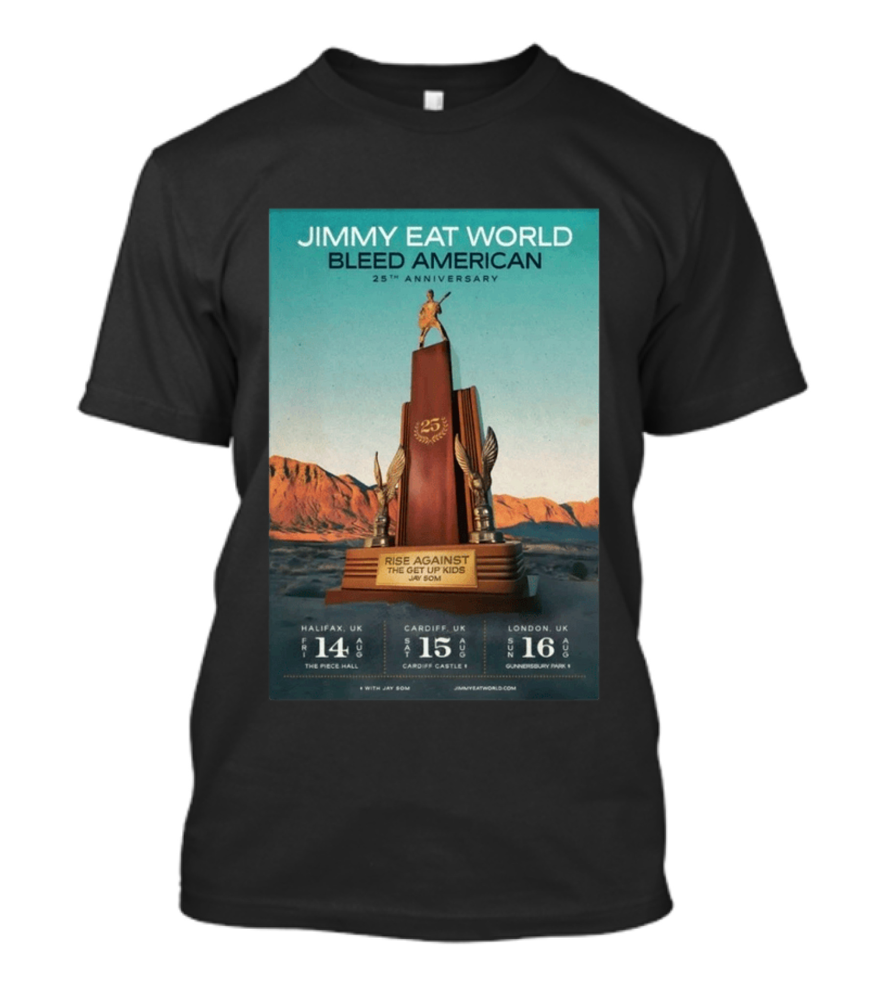 Jimmy Eat World Bleed American 25th Anniversary Aug 14 2026 The Piece Hall Halifax UK With Rise Against The Get Up Kids T-Shirt