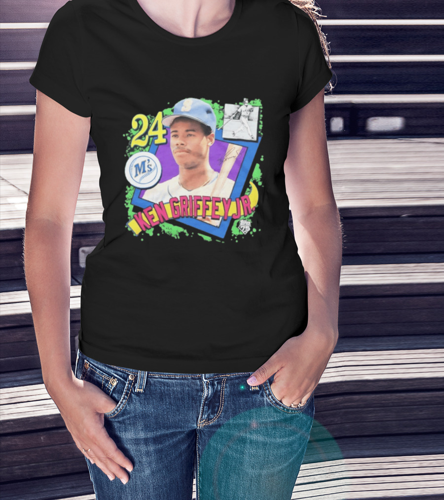 Ken Griffey Jr 24 Seattle Mariners Baseball Card Retro Topps 75 M's T-Shirt