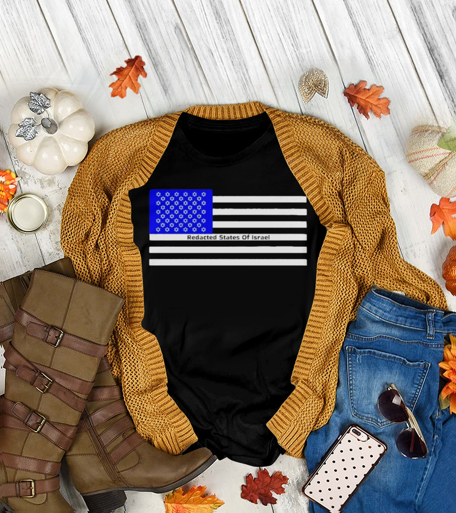 Redacted States of Israel Flag with Stars and Stripes T-Shirt