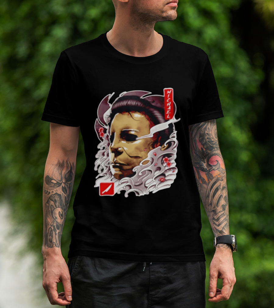 Michael Myers Mask Horror Big Head Art With Red Details T-Shirt