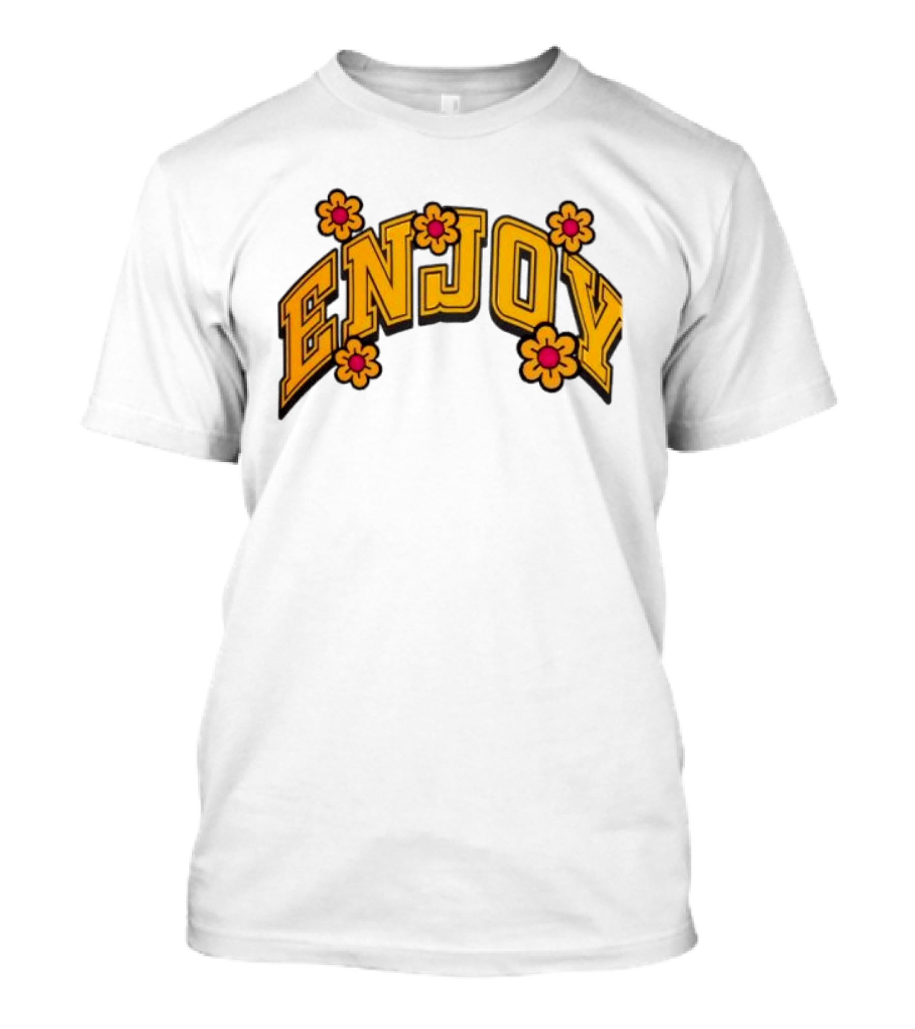 Enjoy Curved Flowers Yellow Font Floral Blossoms T-Shirt