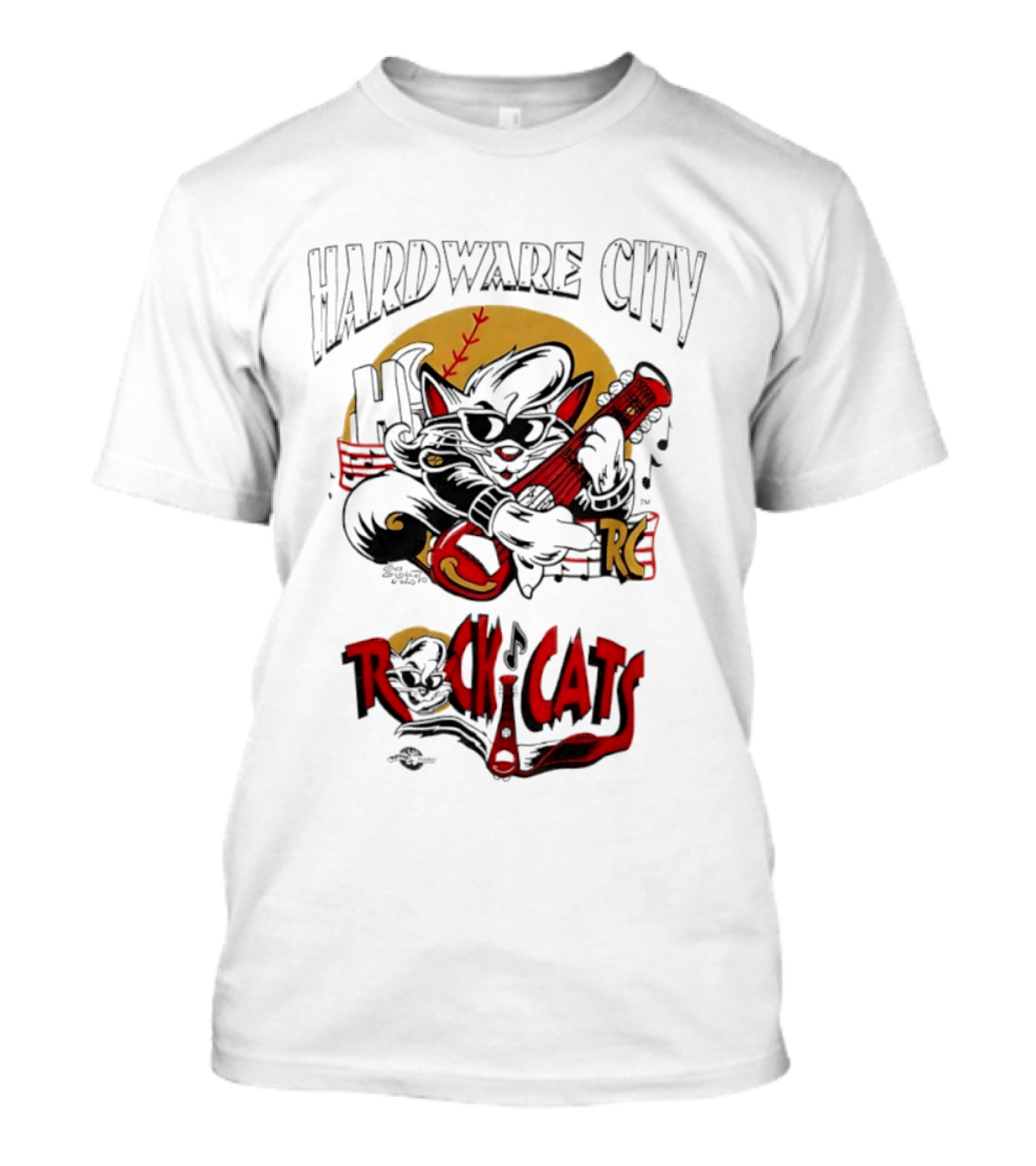 Hardware City Rock Cats Cool Guitar Playing Cat T-Shirt