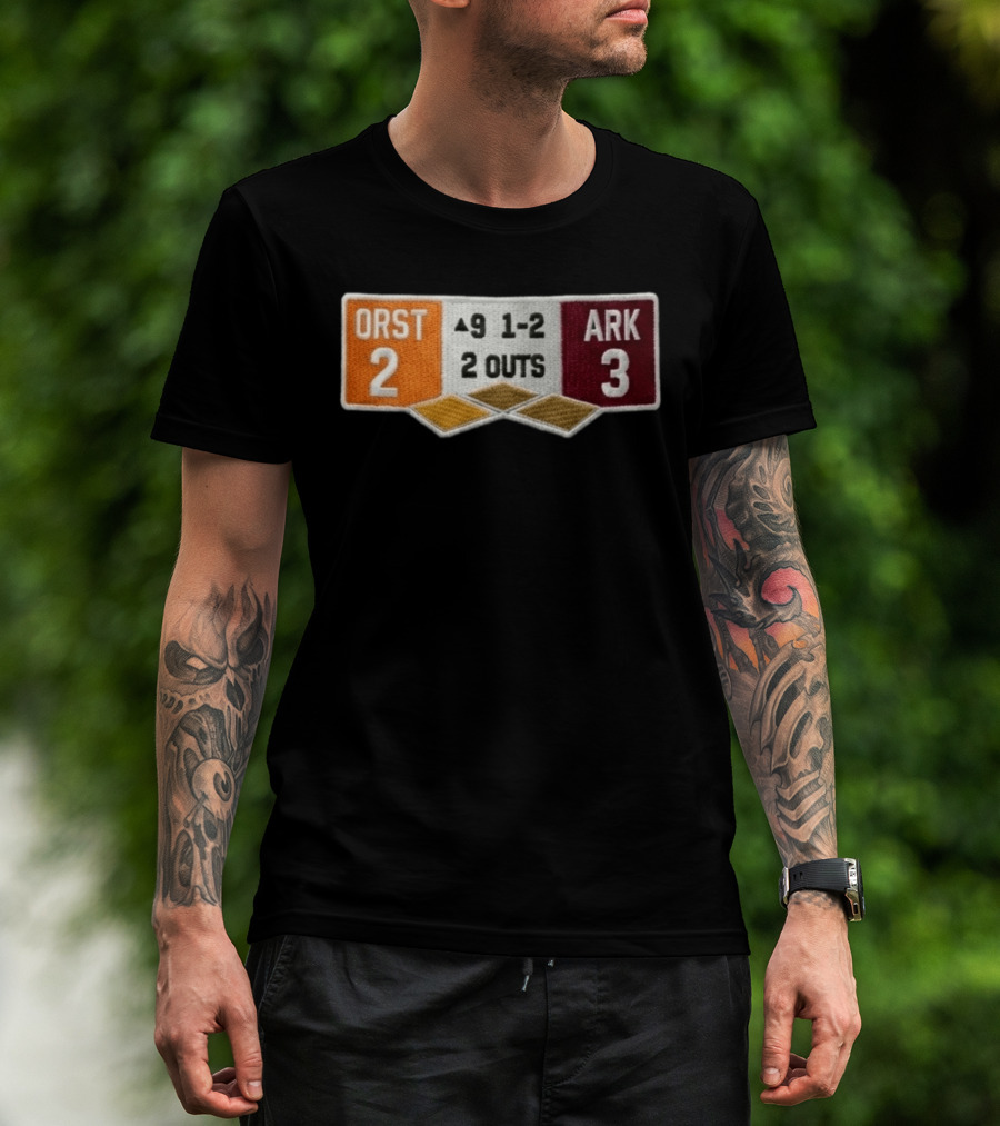 ORST 2 ARK 3 Scoreboard 9 1 2 2 Outs Baseball Patch T-Shirt