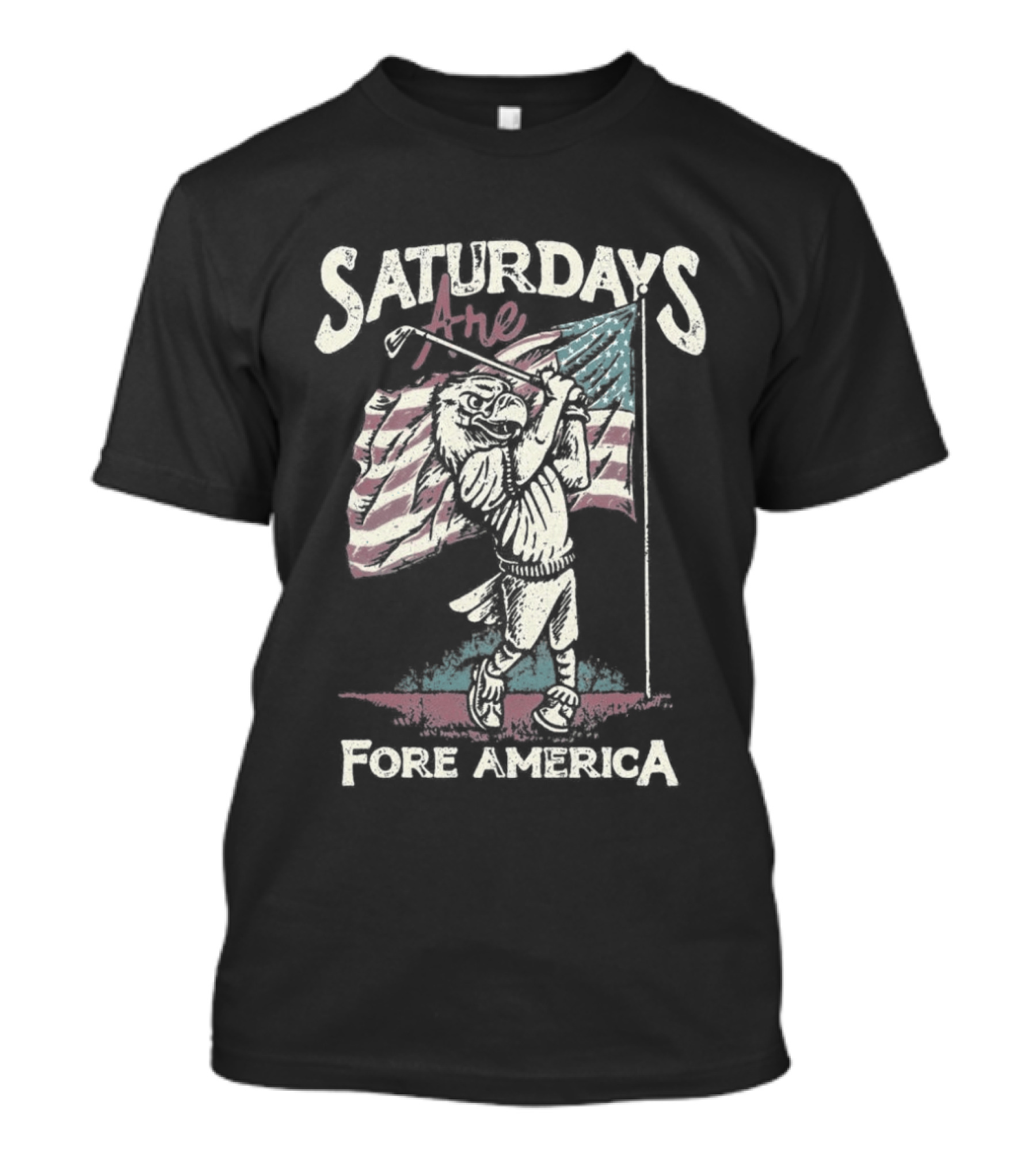 Saturdays Are Fore America Patriotic Golf With American Flag T-Shirt