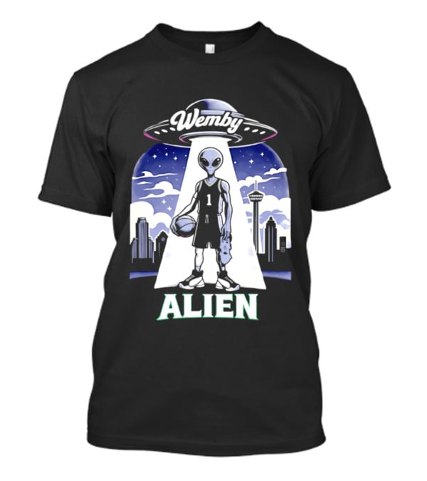 Wemby Alien Basketball UFO Skyline T-Shirt