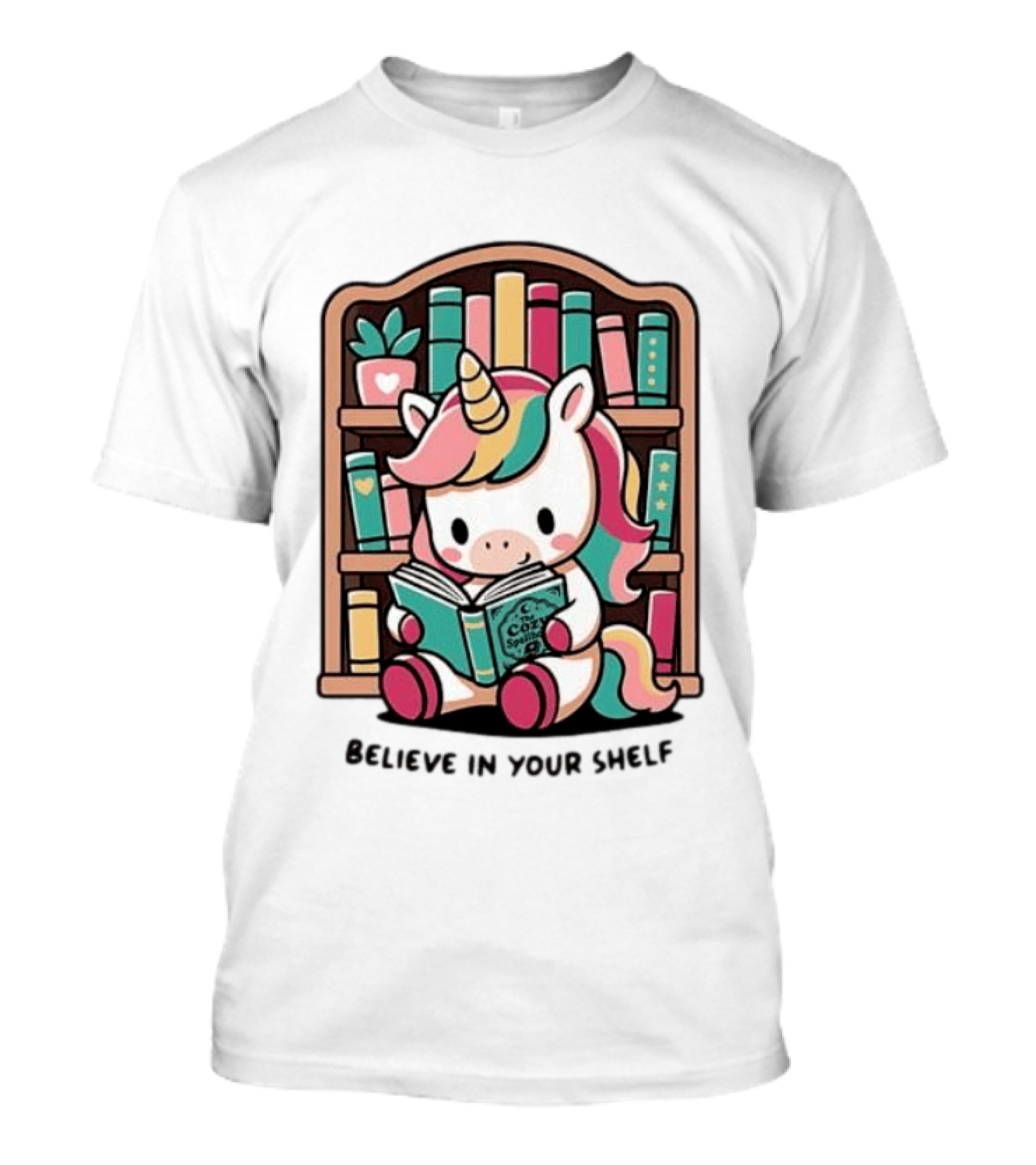 Unicorn Reading Believe In Your Shelf Bookshelf Magic T-Shirt