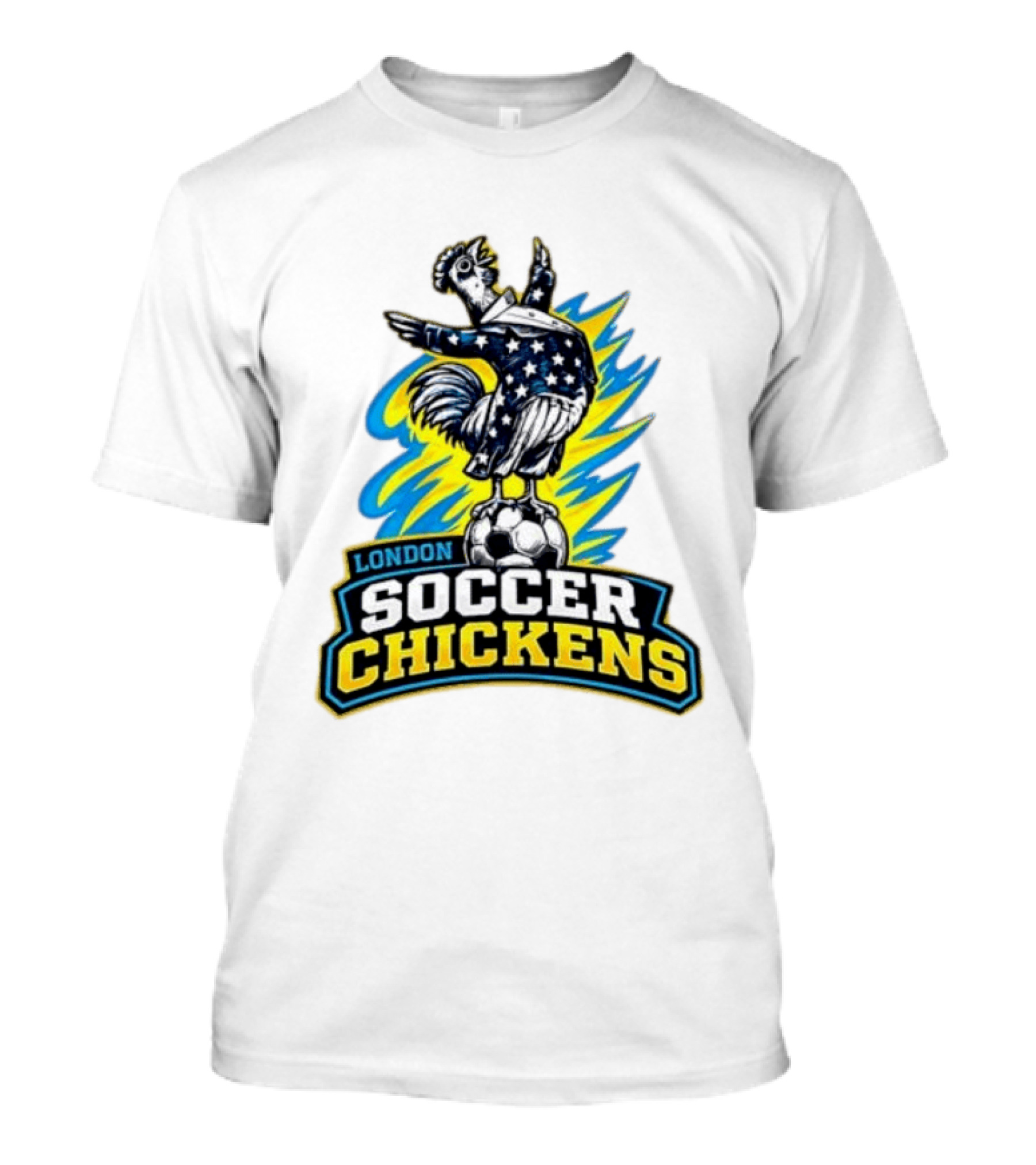 London Soccer Chickens Rooster On Soccer Ball With Stars And Stripes T-Shirt