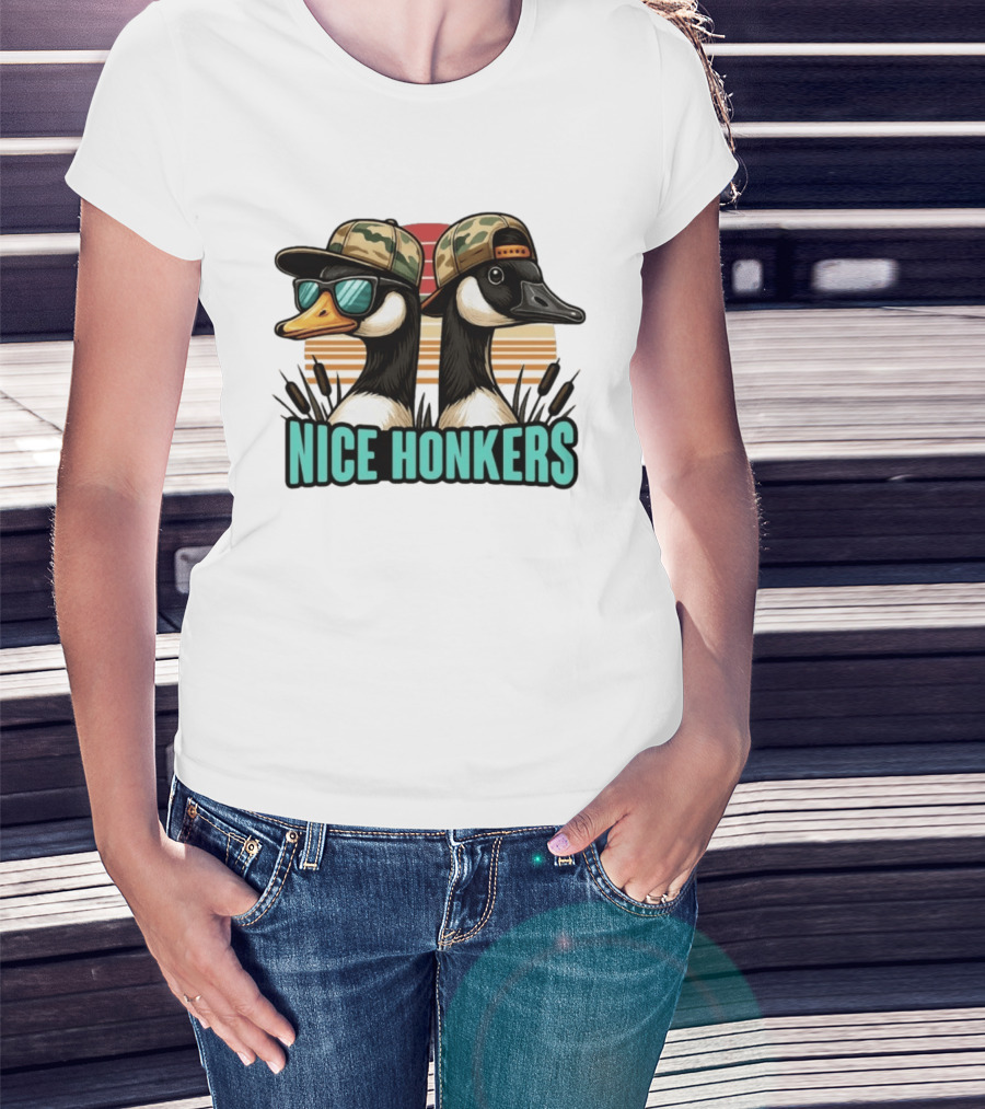 Nice Honkers Duck Hunting Fathers Day Camouflage Hat Sunglasses T-Shirt