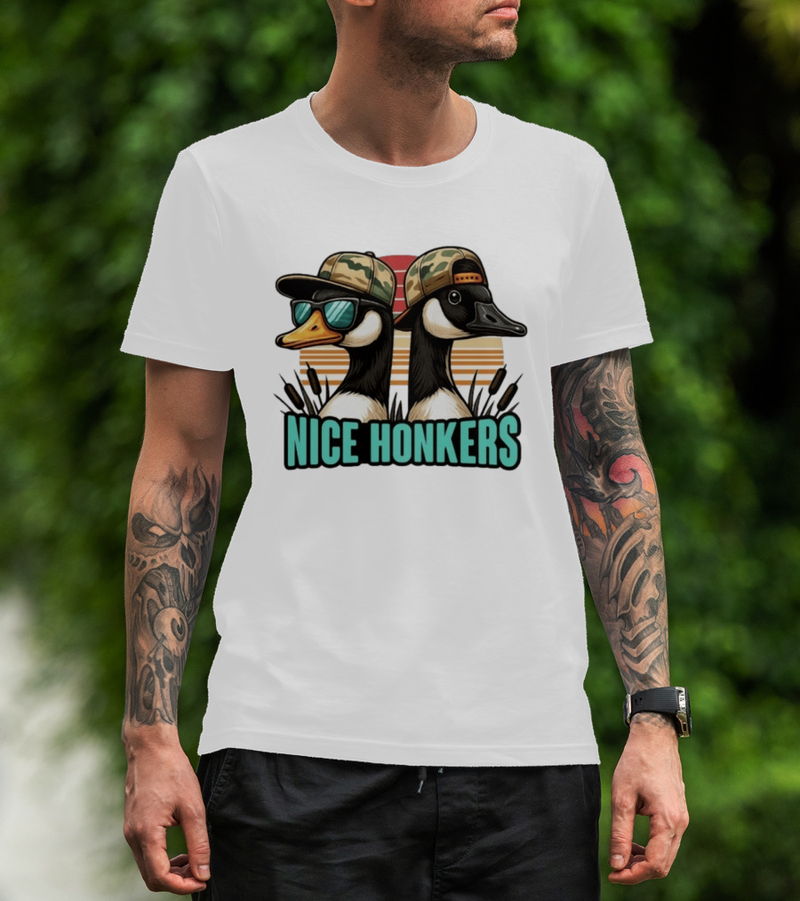 Nice Honkers Duck Hunting Fathers Day Camouflage Hat Sunglasses T-Shirt