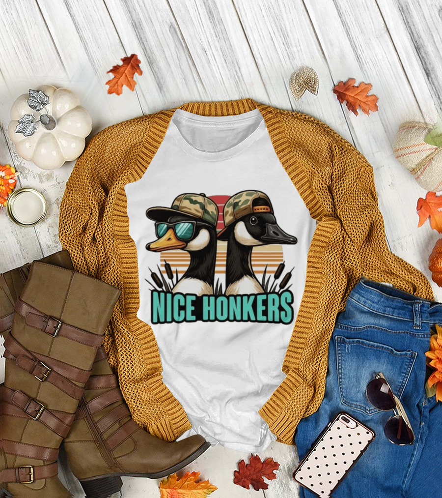Nice Honkers Duck Hunting Fathers Day Camouflage Hat Sunglasses T-Shirt