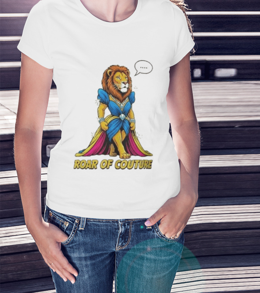 Roar Of Couture Elegant Lion In Royal Blue Gown T-Shirt