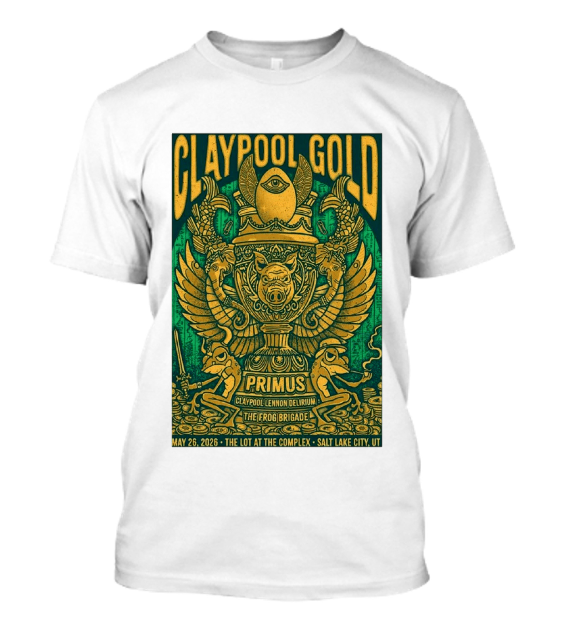 Claypool Gold Primus Salt Lake City UT 5 26 2026 The Complex Claypool Lennon Delirium Frog Brigade T-Shirt