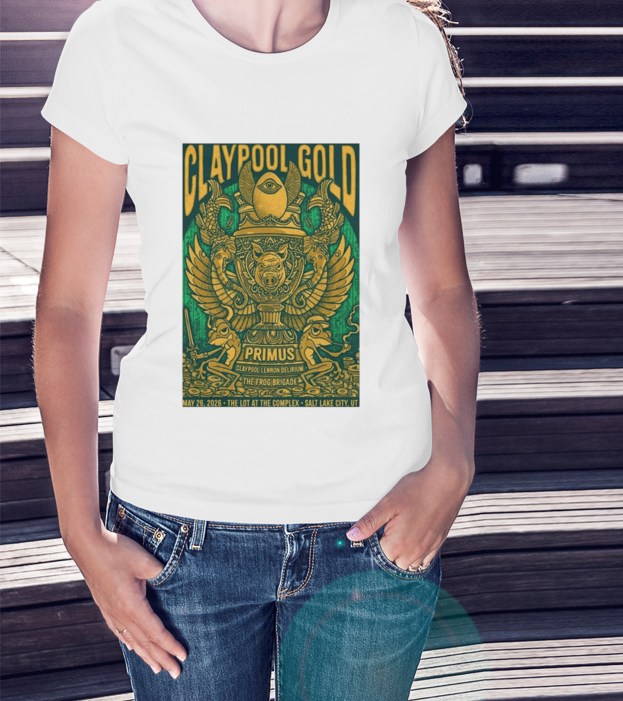 Claypool Gold Primus Salt Lake City UT 5 26 2026 The Complex Claypool Lennon Delirium Frog Brigade T-Shirt