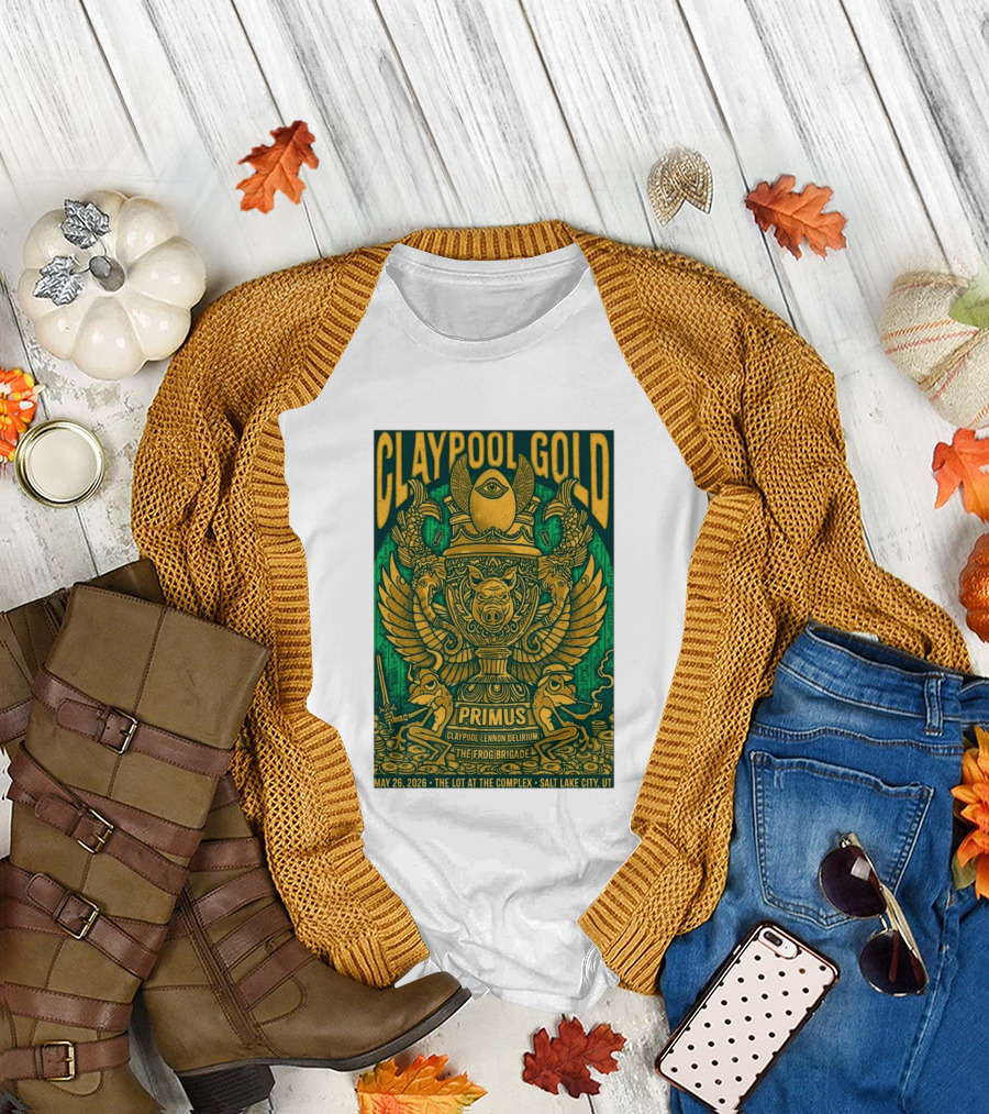 Claypool Gold Primus Salt Lake City UT 5 26 2026 The Complex Claypool Lennon Delirium Frog Brigade T-Shirt