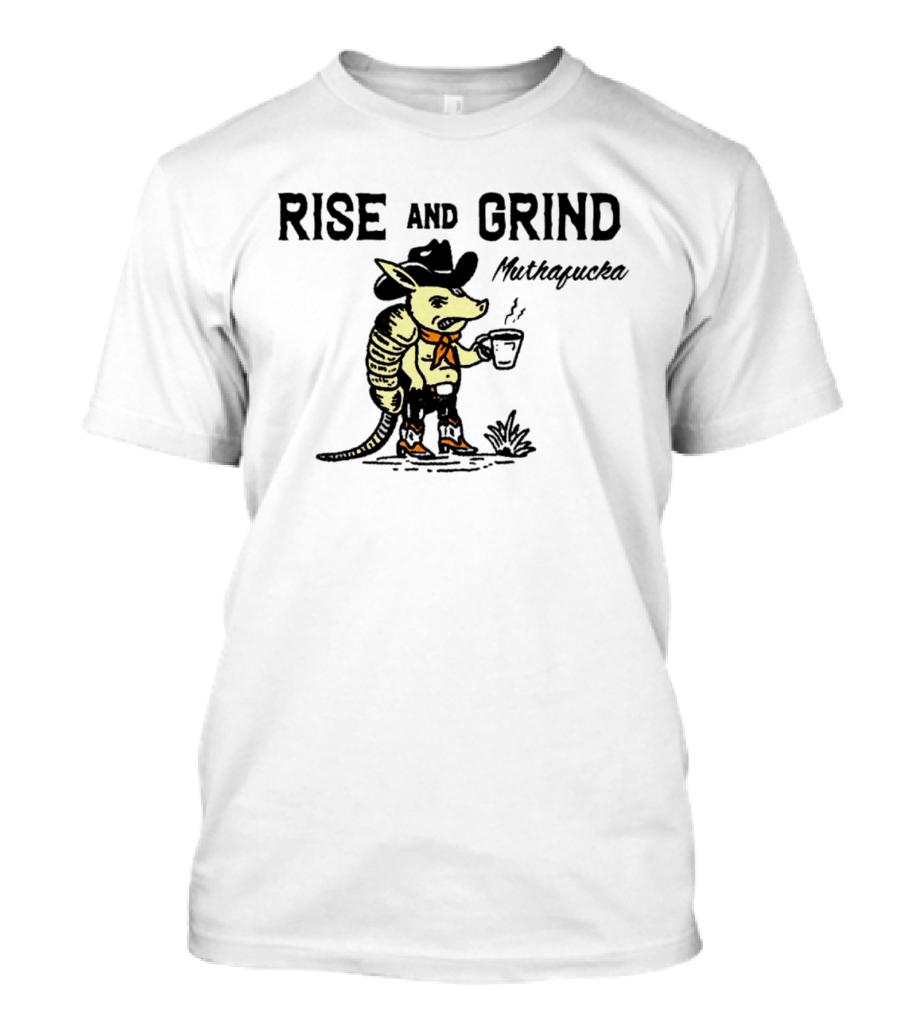 Rise And Grind Armadillo Cowboy Coffee Mitiagueta T-Shirt