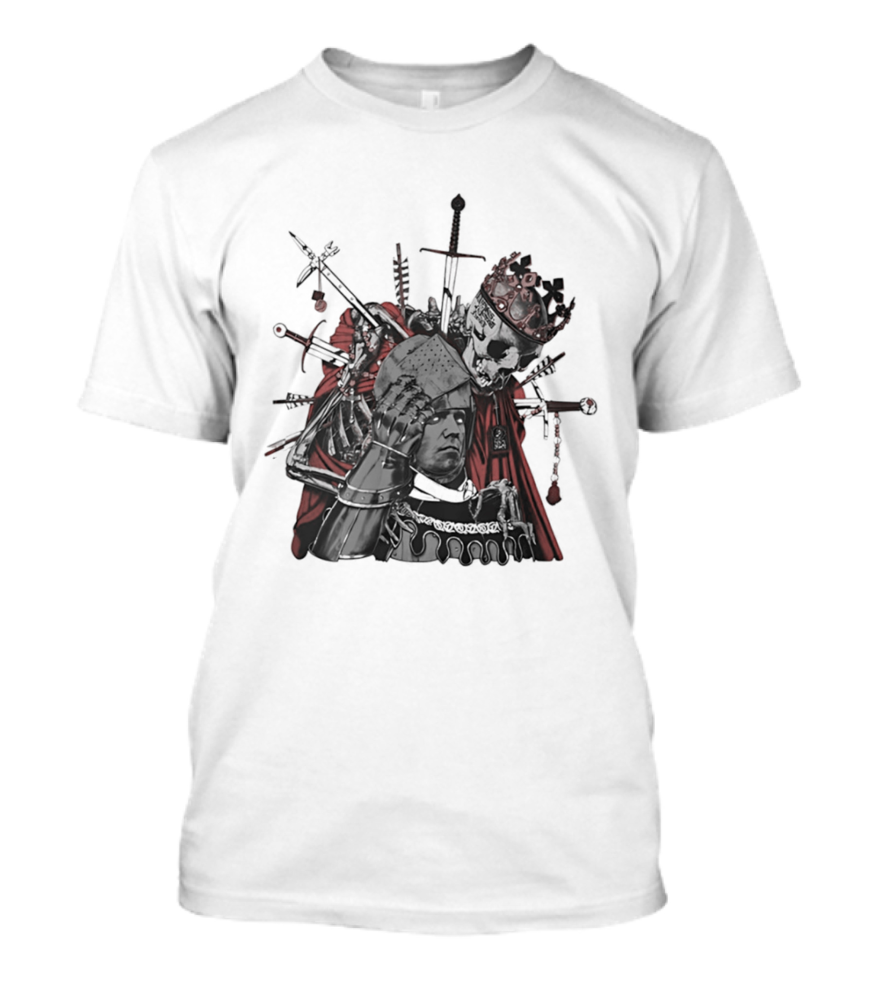 Memento Mori Skeleton King With Medieval Crown Swords And Halberd T-Shirt