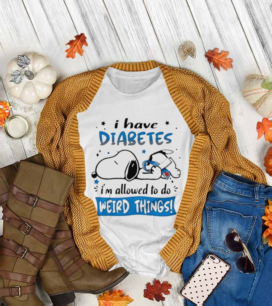 Snoopy Peanuts I Have Diabetes I'm Allowed To Do Weird Things Awareness Ribbon T-Shirt