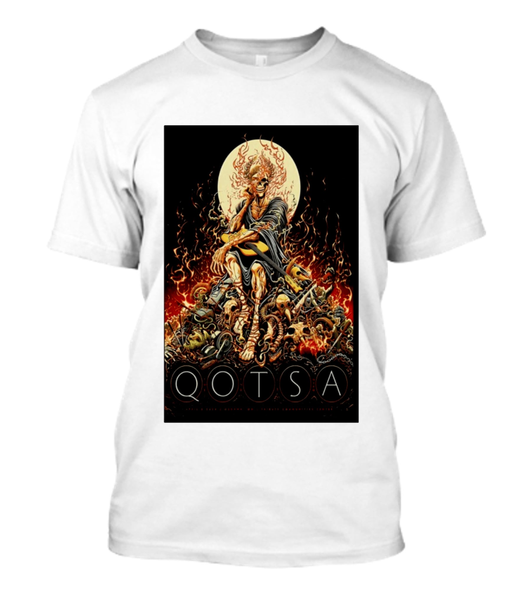 QOTSA April 8 2024 Calgary Communities Centre Flaming Skeleton Throne T-Shirt