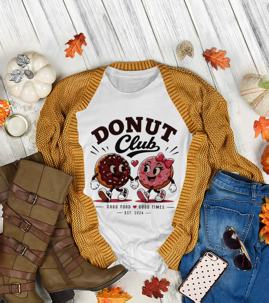 Donut Club Good Food Good Times Est 2024 Cartoon Characters T-Shirt