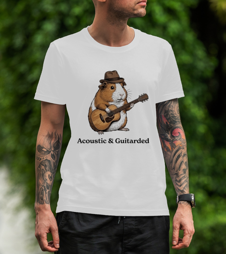 Guinea Pig With Guitar And Hat Acoustic Guitarded T-Shirt