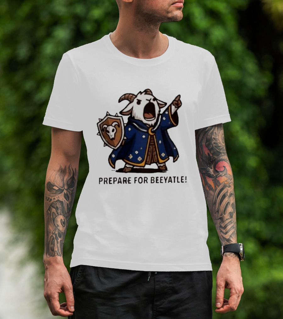 Wizard Goat Prepare For Beeyatle Fantasy Battle Mage Cloak Shield T-Shirt