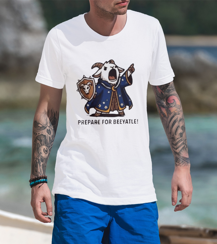 Wizard Goat Prepare For Beeyatle Fantasy Battle Mage Cloak Shield T-Shirt