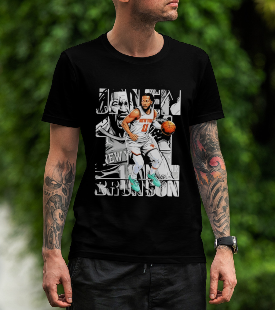 Jalen Brunson New York Number 11 Basketball Player Dribbling Action T-Shirt