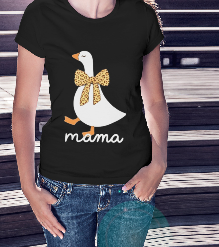 Leopard Bow Goose Mama Cute Animal Print T-Shirt