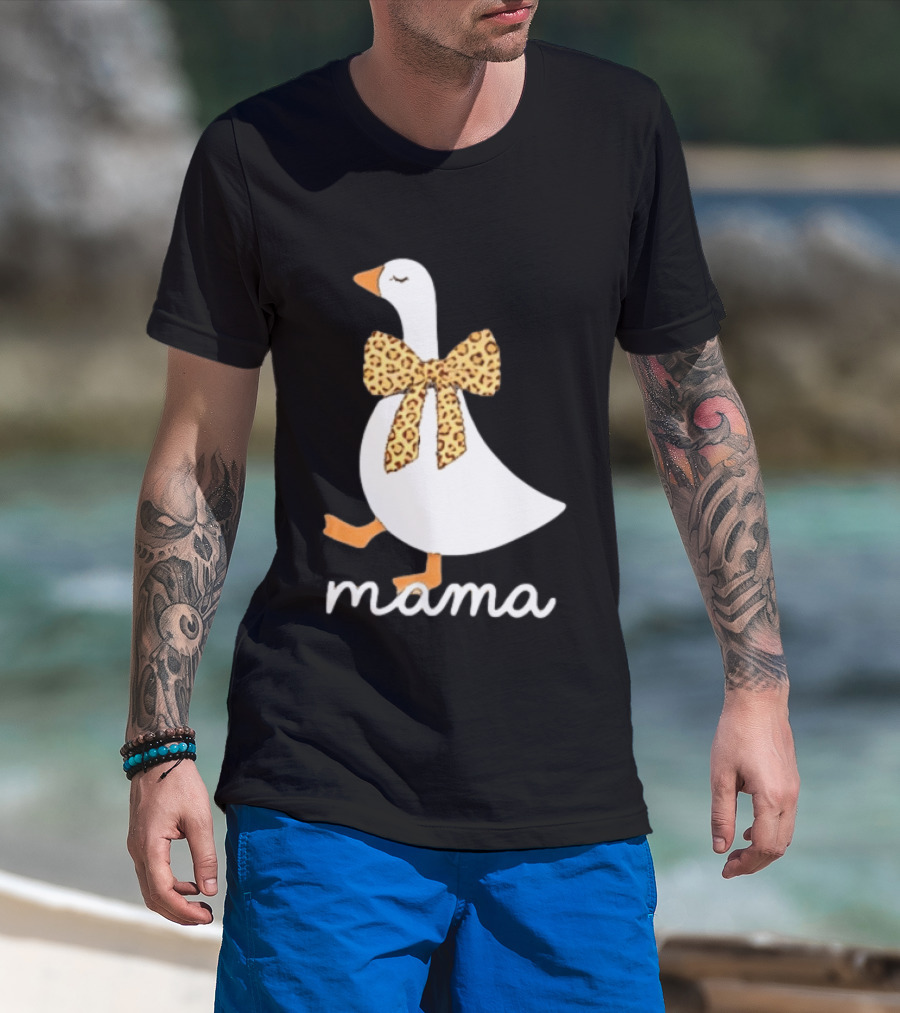 Leopard Bow Goose Mama Cute Animal Print T-Shirt