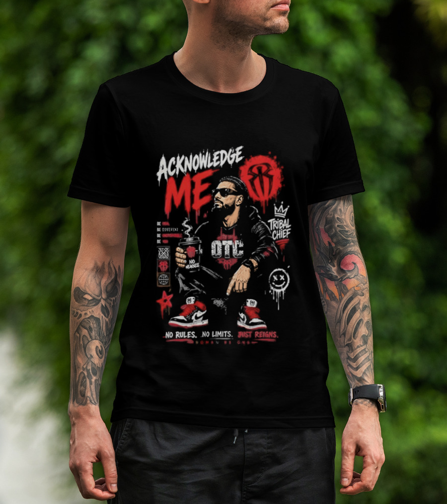 WWE Roman Reigns Acknowledge Me Tribal Chief OTC Red And White T-Shirt