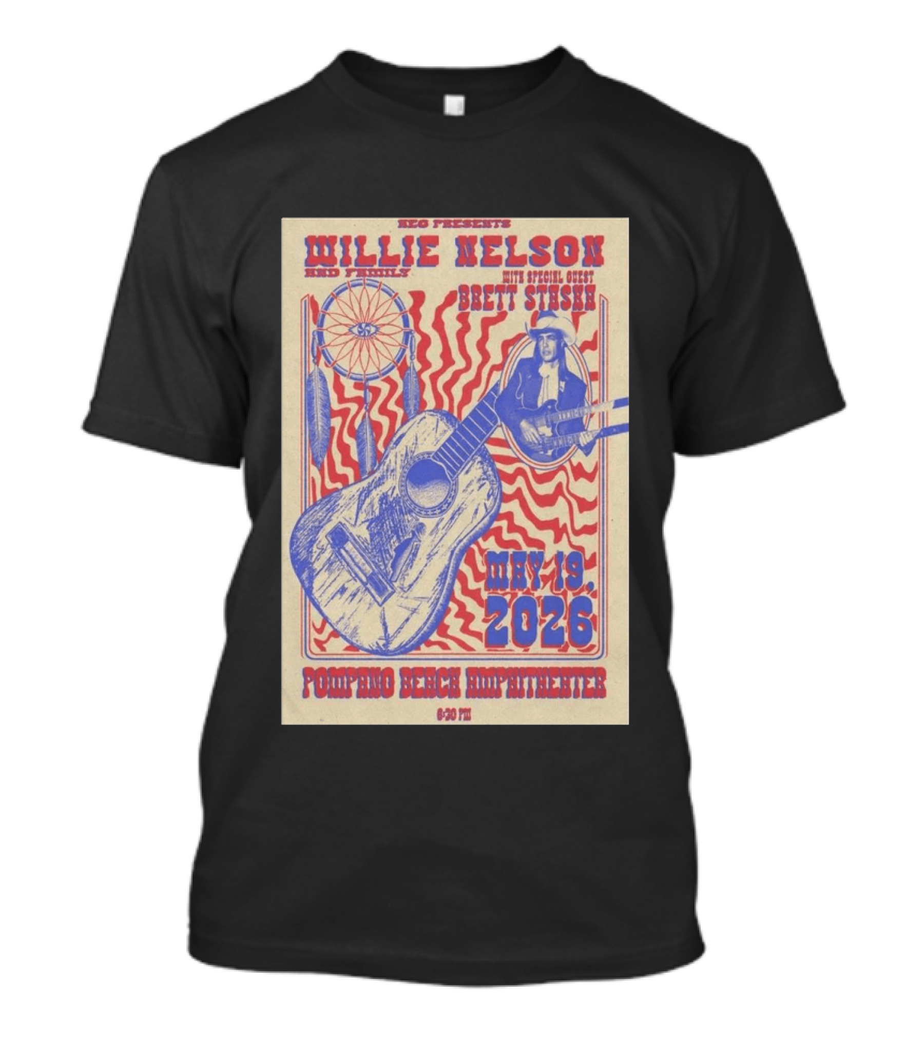 Willie Nelson Brett Stiesch Pompano Beach Amphitheater May 19 2026 T-Shirt