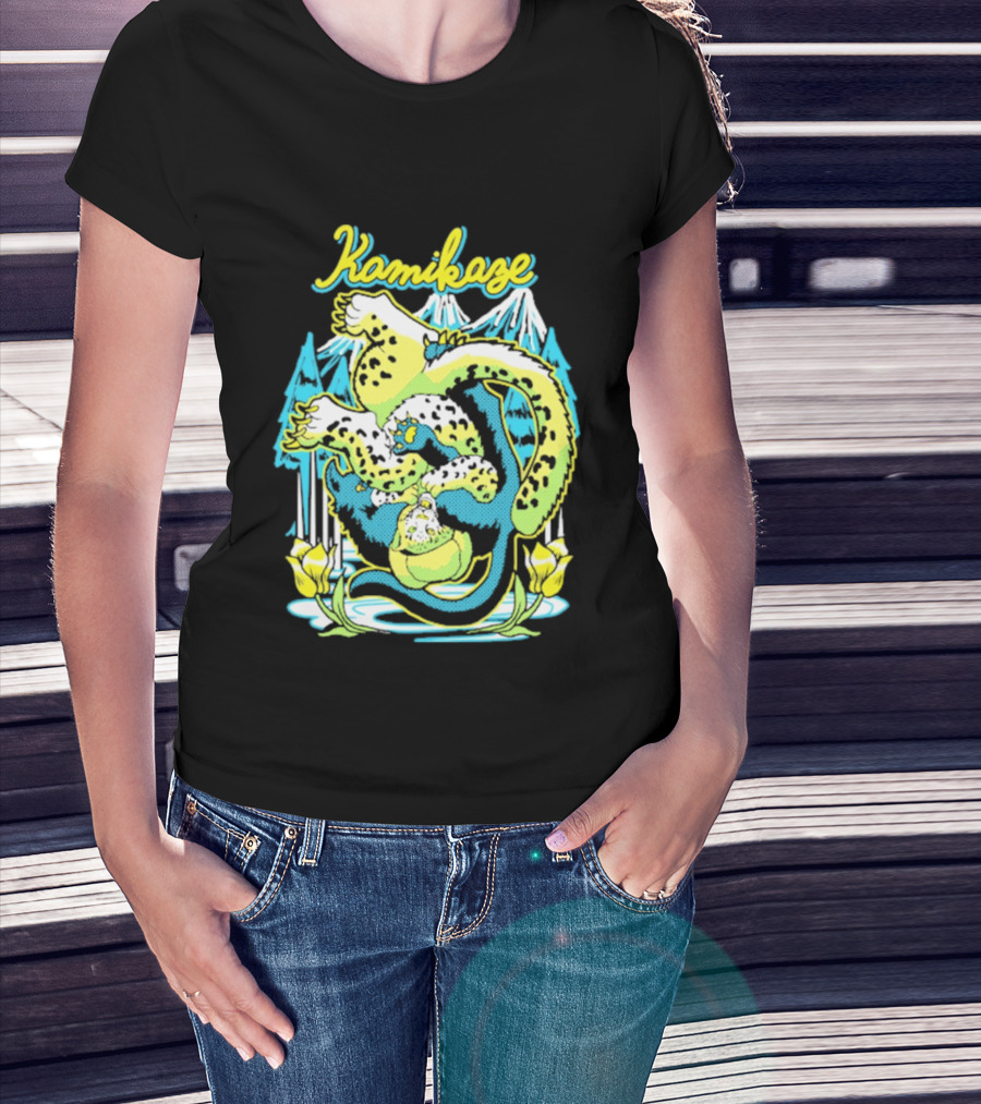 Kamikaze Dragon With Mountain And Lotus T-Shirt