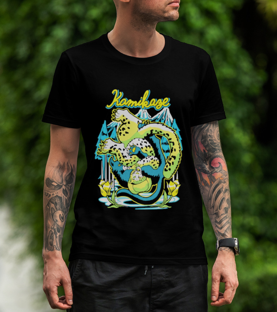 Kamikaze Dragon With Mountain And Lotus T-Shirt