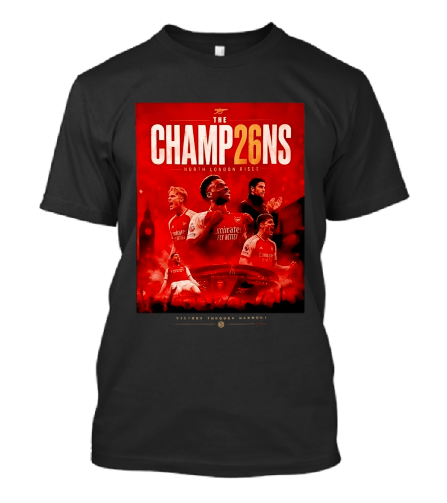 Arsenal FC The Champ26ns North London Rises Emirates Fly Better 2026 T-Shirt