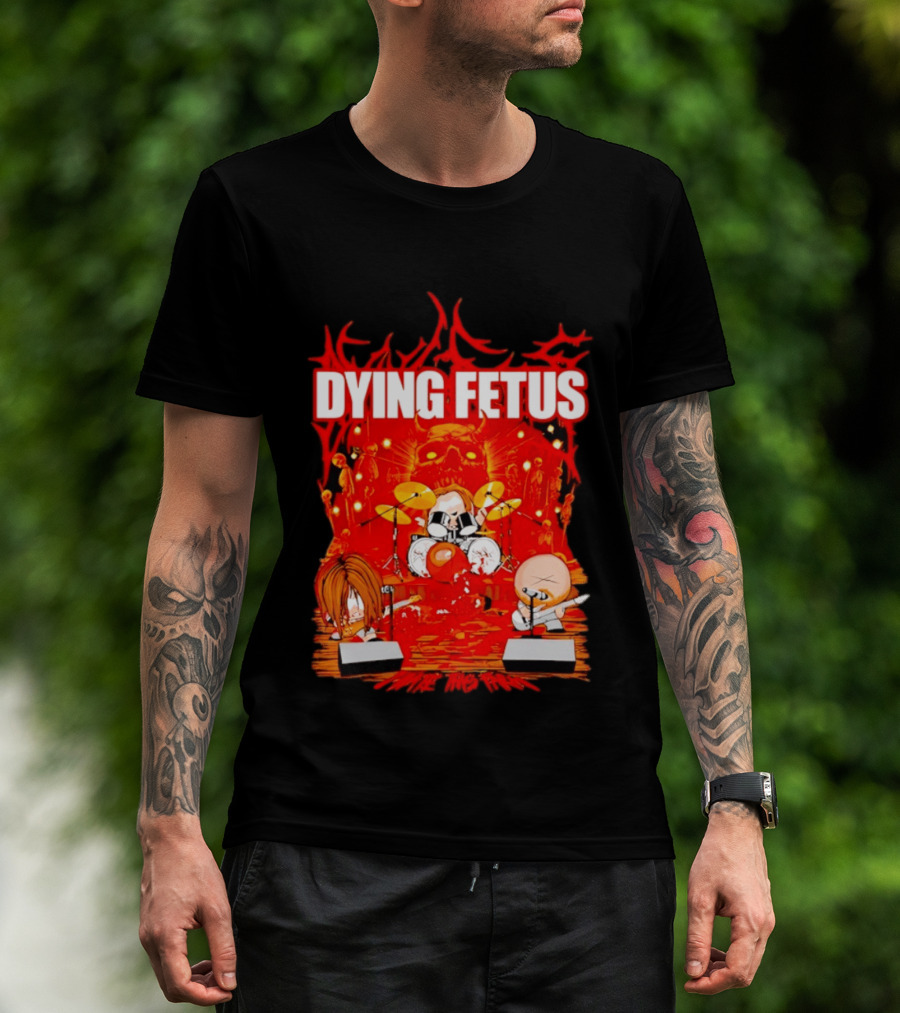 Dying Fetus Cartoon Band Rocking Out In Red Scene T-Shirt