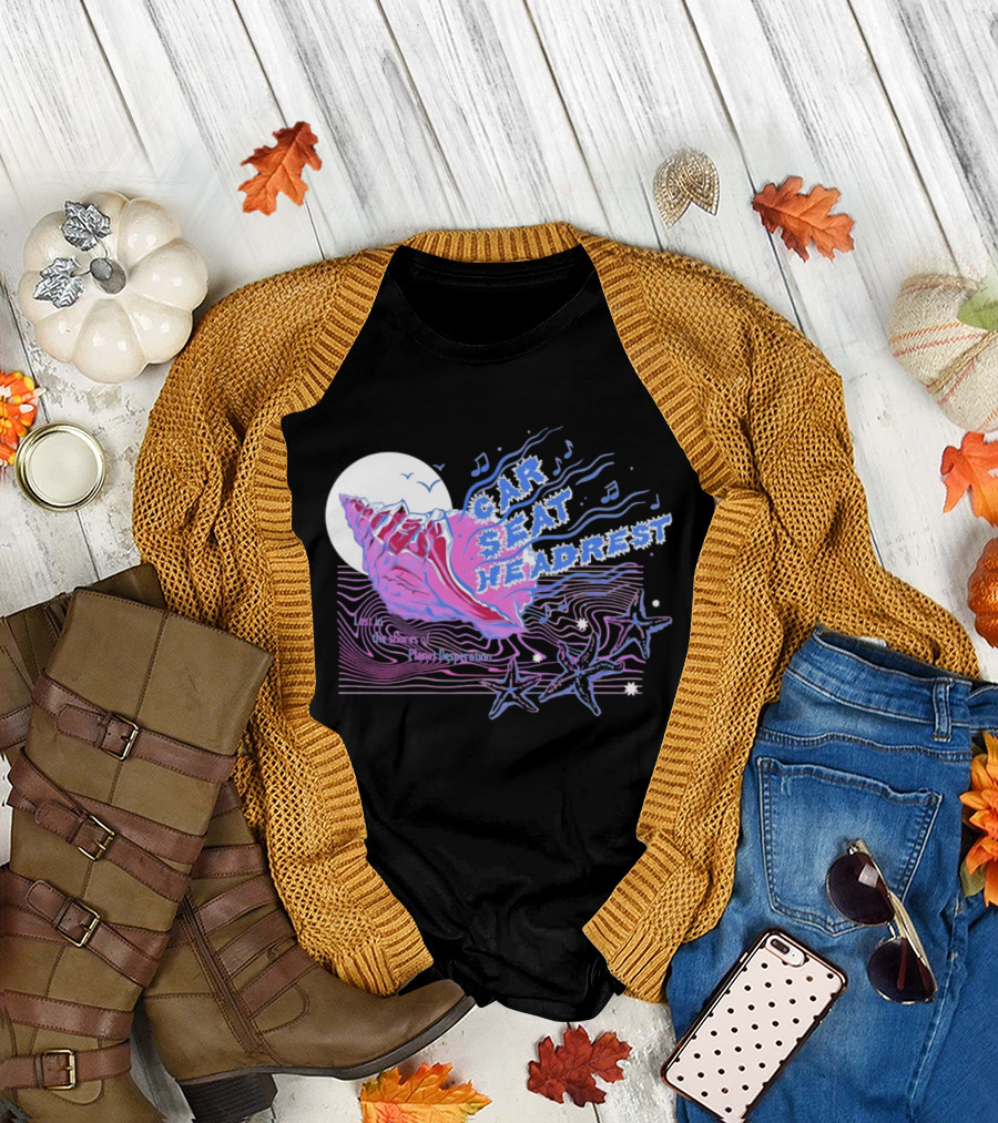 Seashell Car Seat Headrest Lost On The Shores Of Planet Desperation 2026 Moon And Stars Ocean Vibes T-Shirt