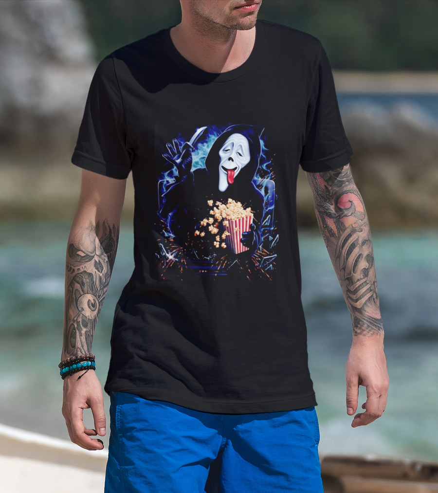 Ghost Face Spoof Knife Popcorn Scary Movie Munchies T-Shirt