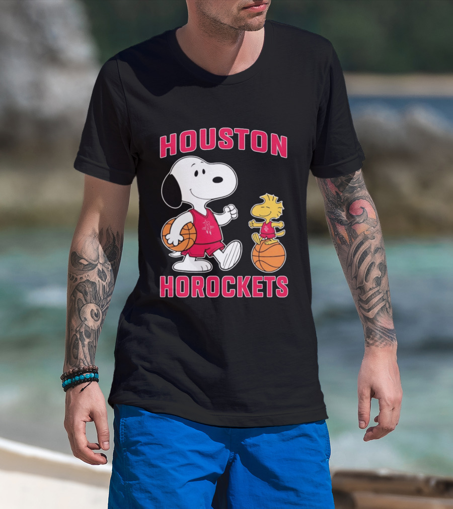 Snoopy Woodstock Houston Rockets Basketball Team T-Shirt