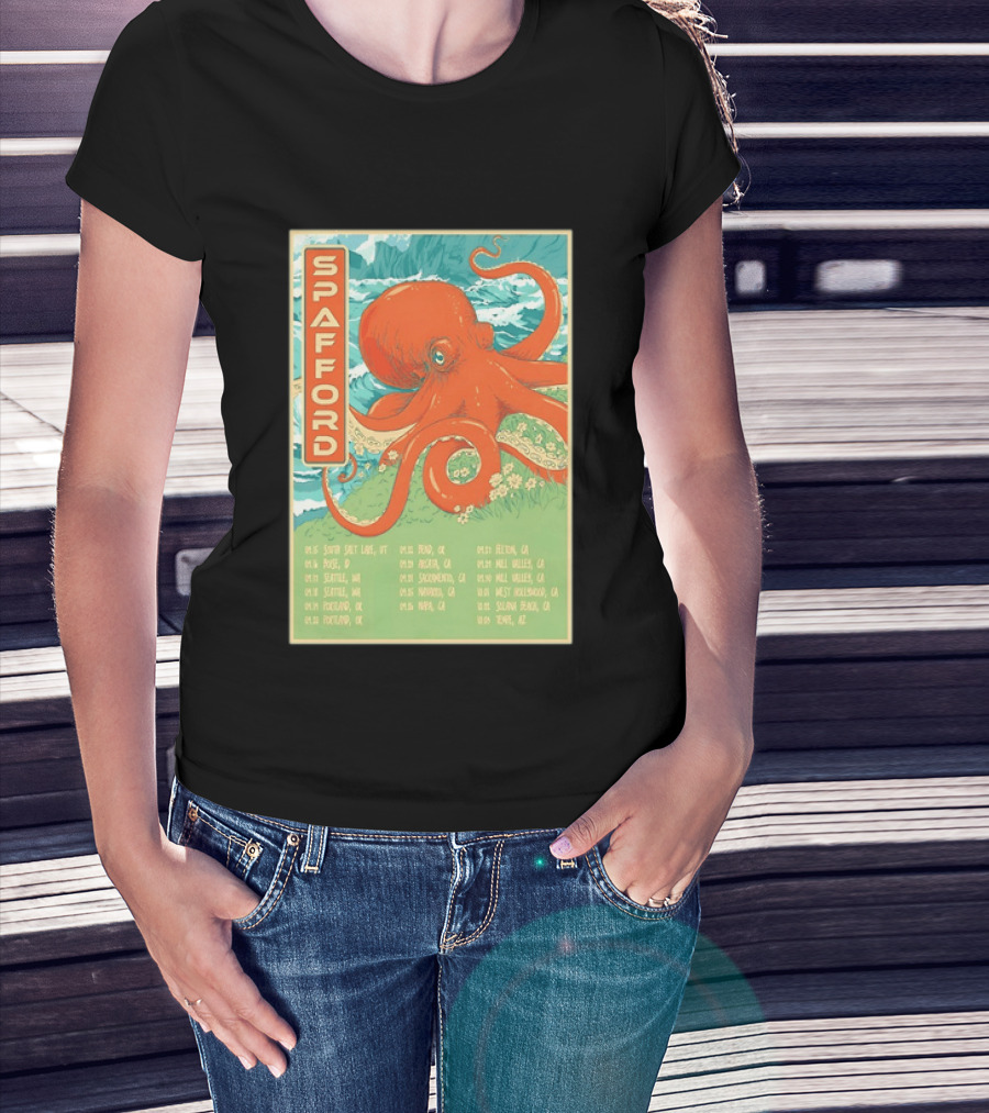 Spafford Fall Tour 2026 Octopus Illustration With Cities And Dates T-Shirt