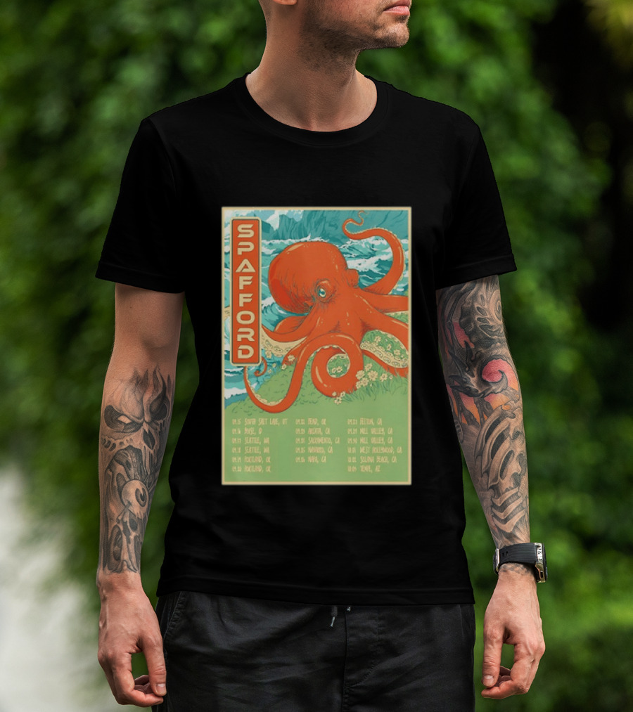 Spafford Fall Tour 2026 Octopus Illustration With Cities And Dates T-Shirt