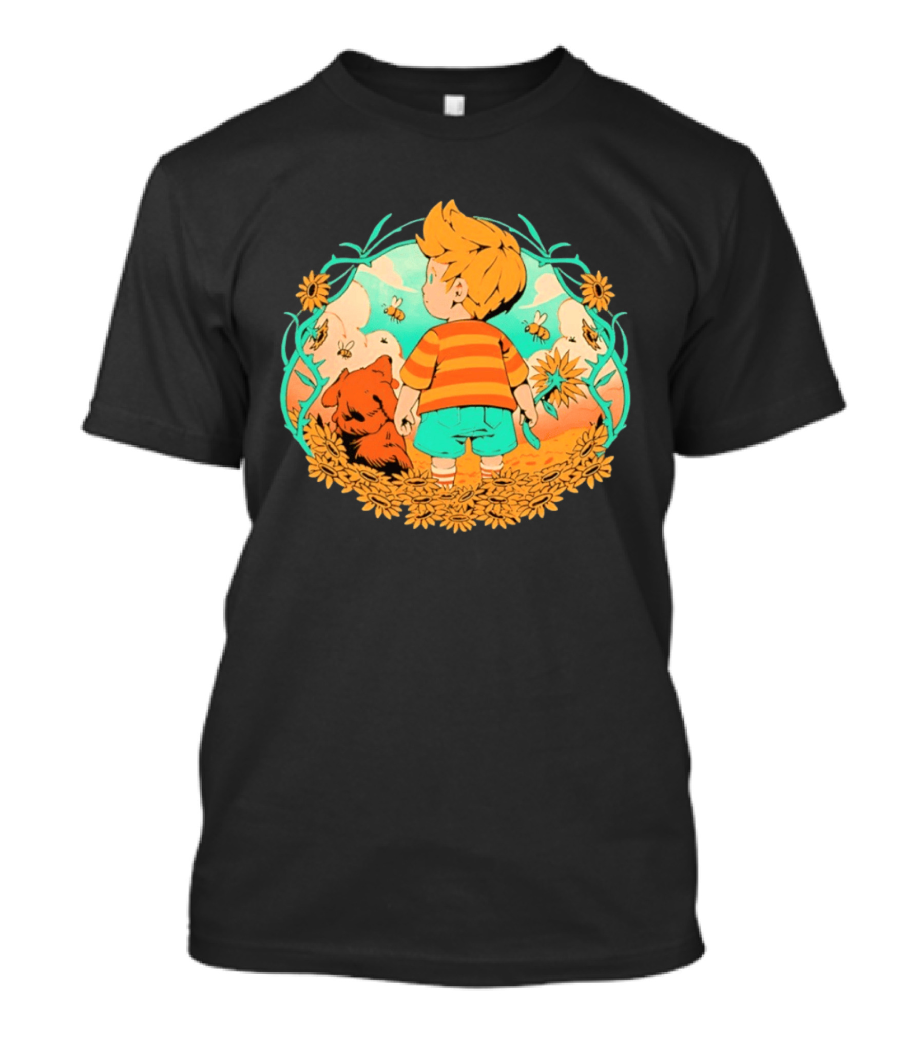 Sunflower Boy Lucas And Boney Mother 3 Adventure Sunflowers And Bees Scene T-Shirt