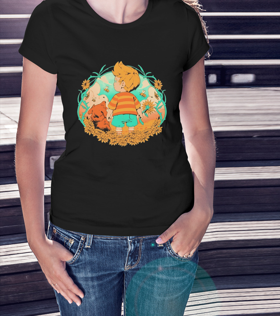 Sunflower Boy Lucas And Boney Mother 3 Adventure Sunflowers And Bees Scene T-Shirt