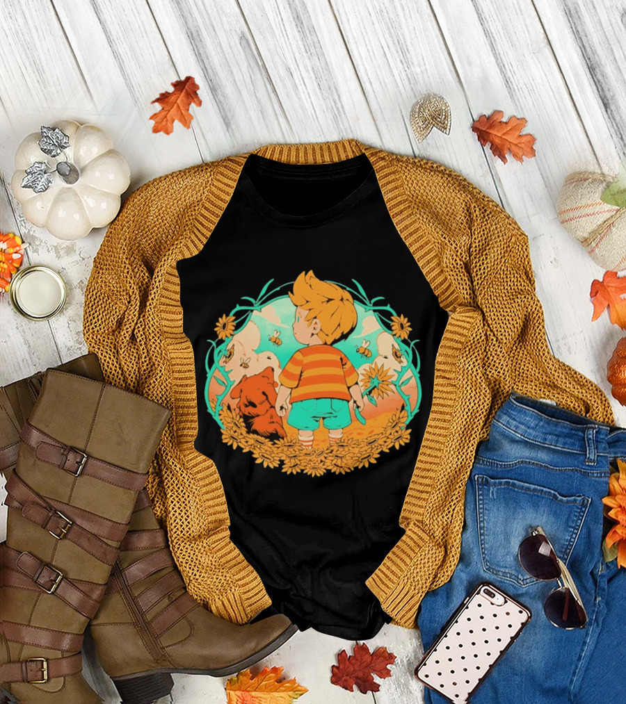 Sunflower Boy Lucas and Boney Mother 3 Adventure Sunflowers and Bees Scene T-Shirt