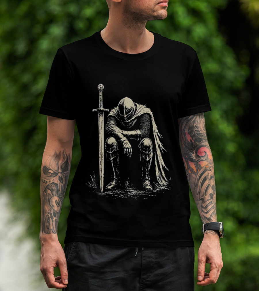The Betrayed Knight Medieval Warrior With Sword And Cape T-Shirt