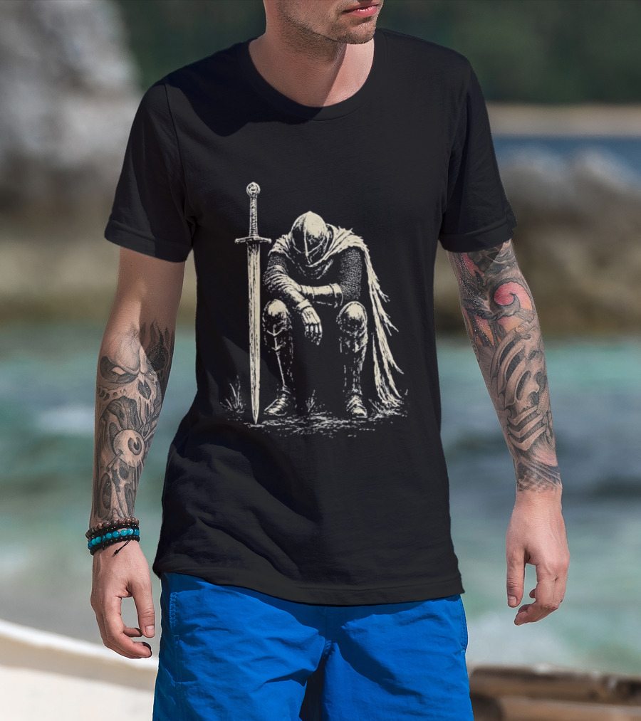 The Betrayed Knight Medieval Warrior With Sword And Cape T-Shirt