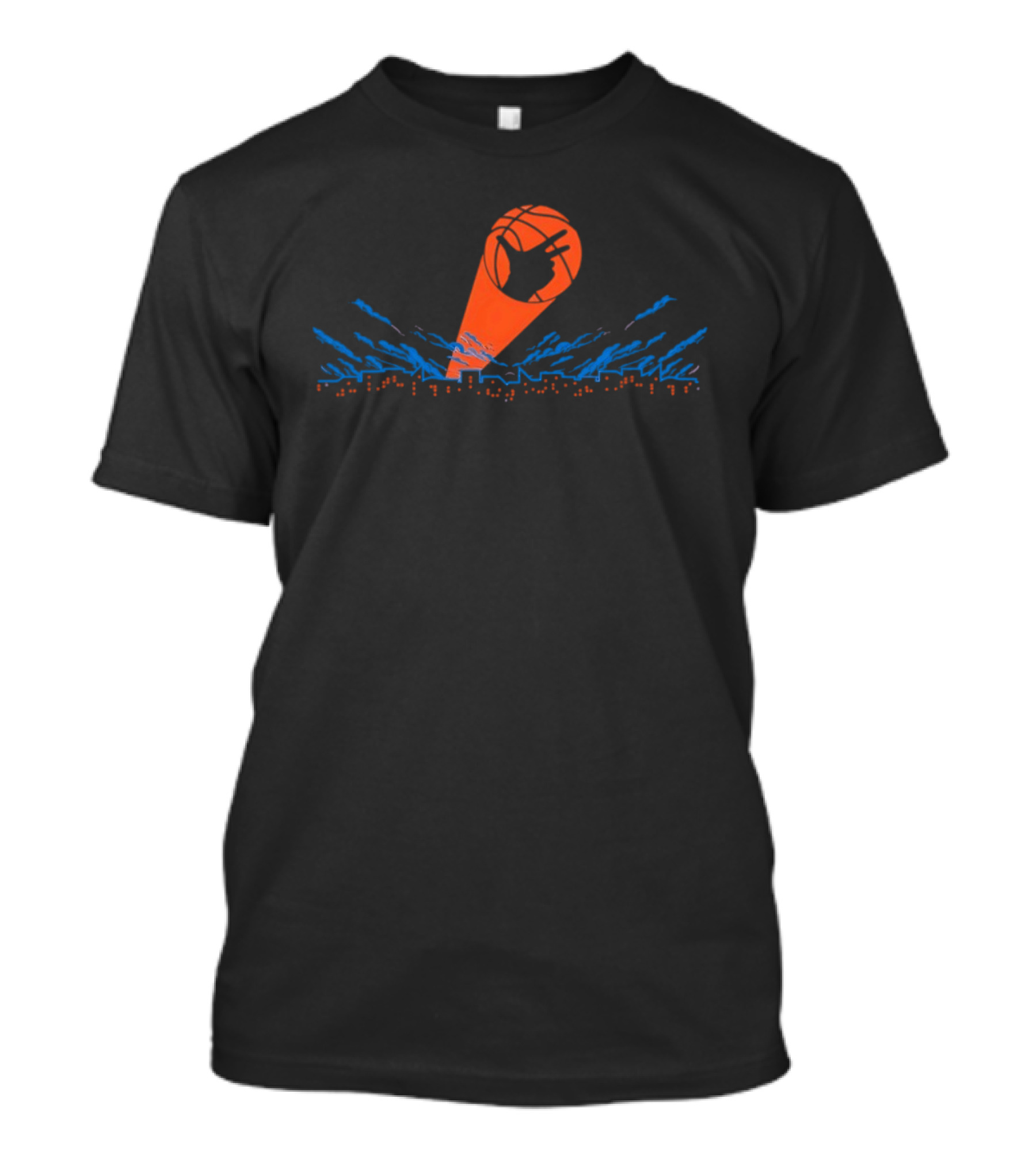 New York Knicks Dub Hand Sign With City Skyline And Basketball T-Shirt