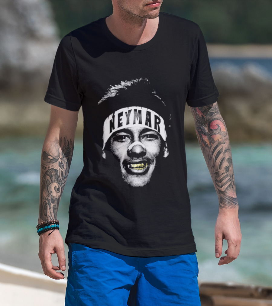 Neymar Headband Gold Grill Black And White T-Shirt