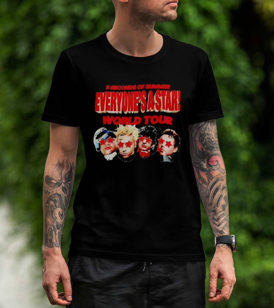5 Seconds Of Summer Everyone's A Star World Tour Red Star Faces T-Shirt
