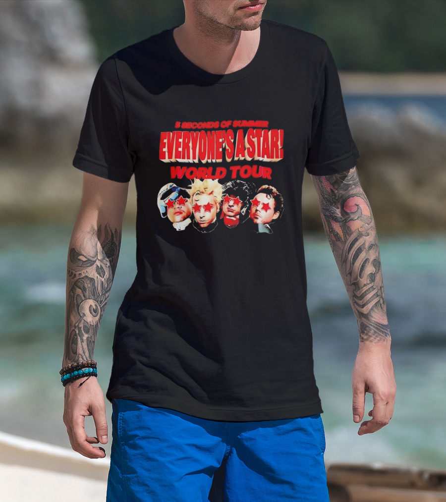 5 Seconds Of Summer Everyone's A Star World Tour Red Star Faces T-Shirt