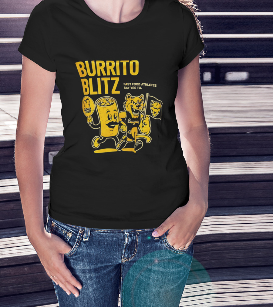 Burrito Blitz Fast Food Athletes Say Yes To Playful Mascot Race T-Shirt